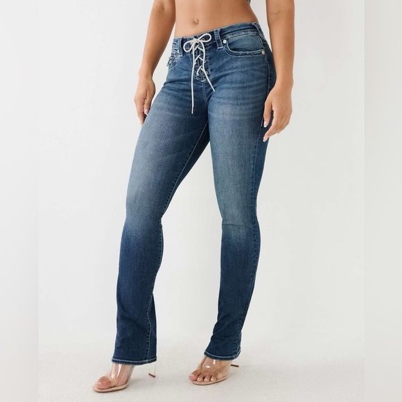 True Religion Billie Mid-Rise Lace-Up Jean 32